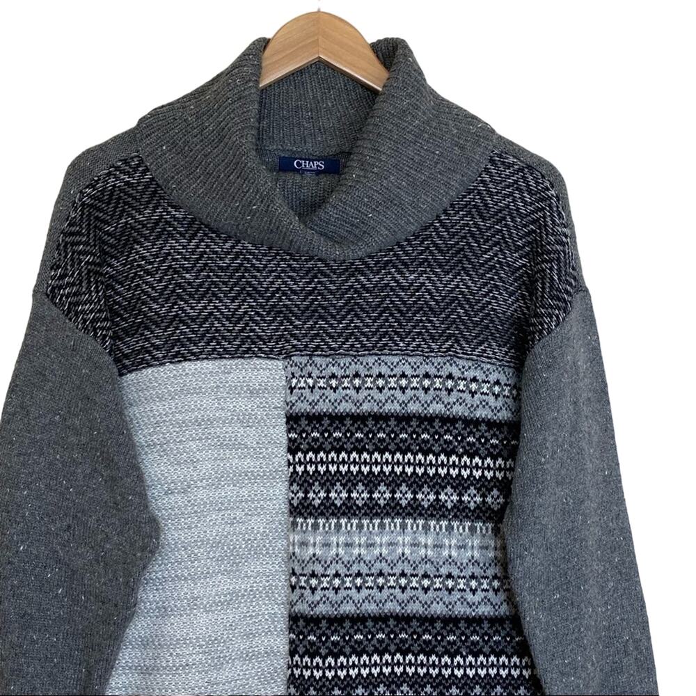 Chaps Gray Patchwork Fair Isle Cowl Neck Chunky K… - image 4